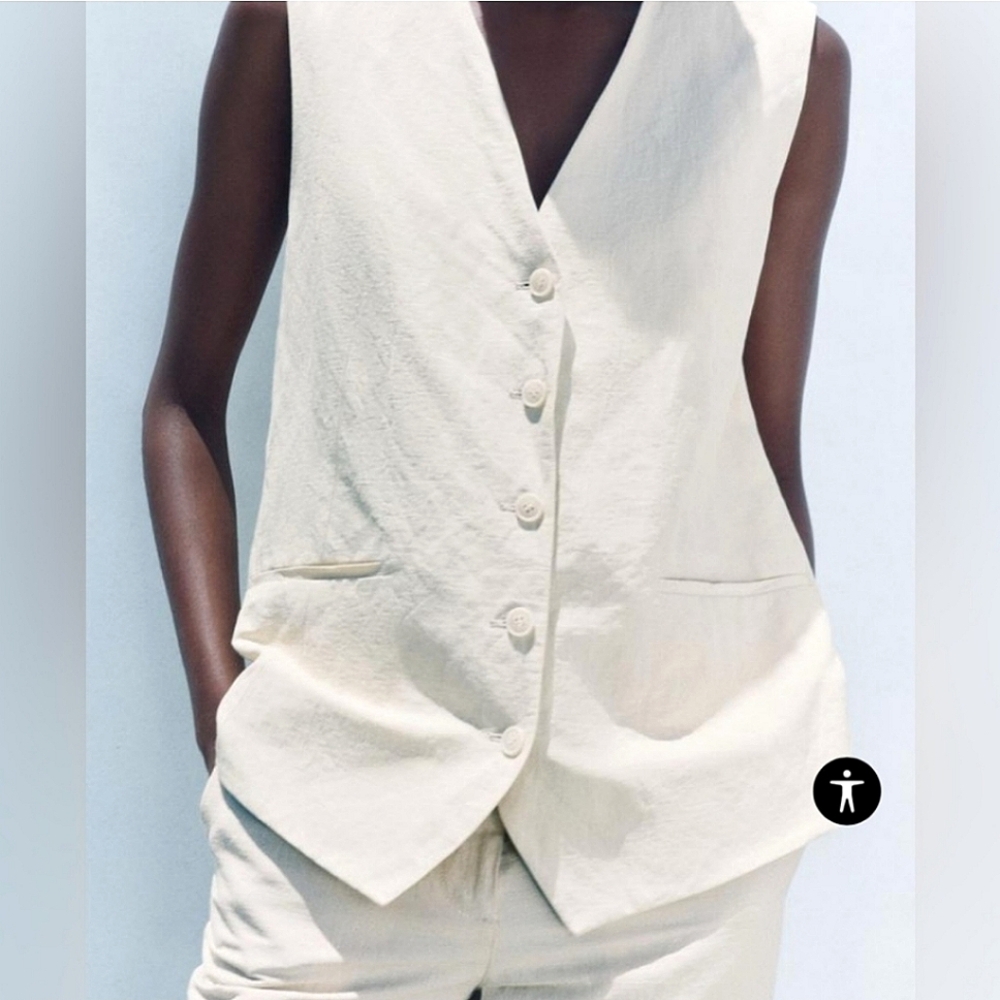 ZARA "SET" ECRU WRINKLED EFFECT VEST/PANT CO-ORD 💖 - Picture 5 of 8